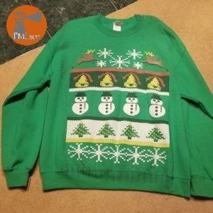 Gildan Ugly Christmas "Sweater" Sweatshirt Green XL Long Sleeve